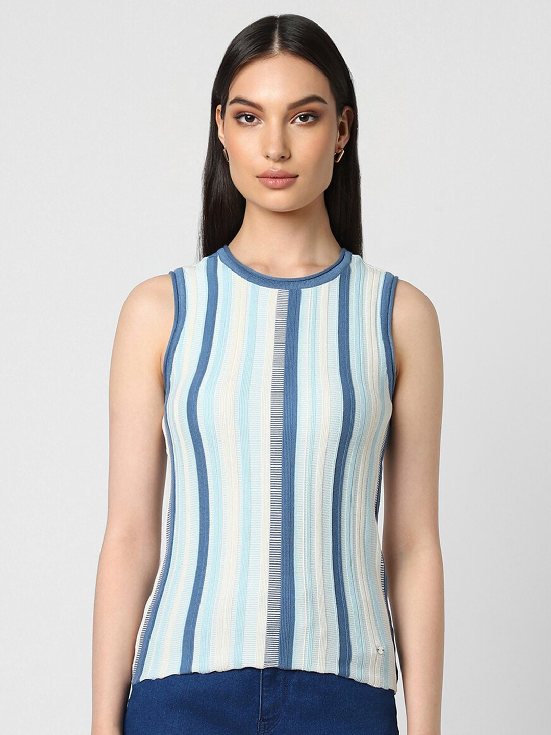 Van Heusen Vertical Striped Round Neck Cotton Top