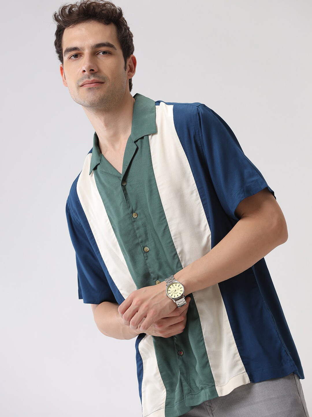 WROGN Custom Colourblocked Opaque Casual Shirt