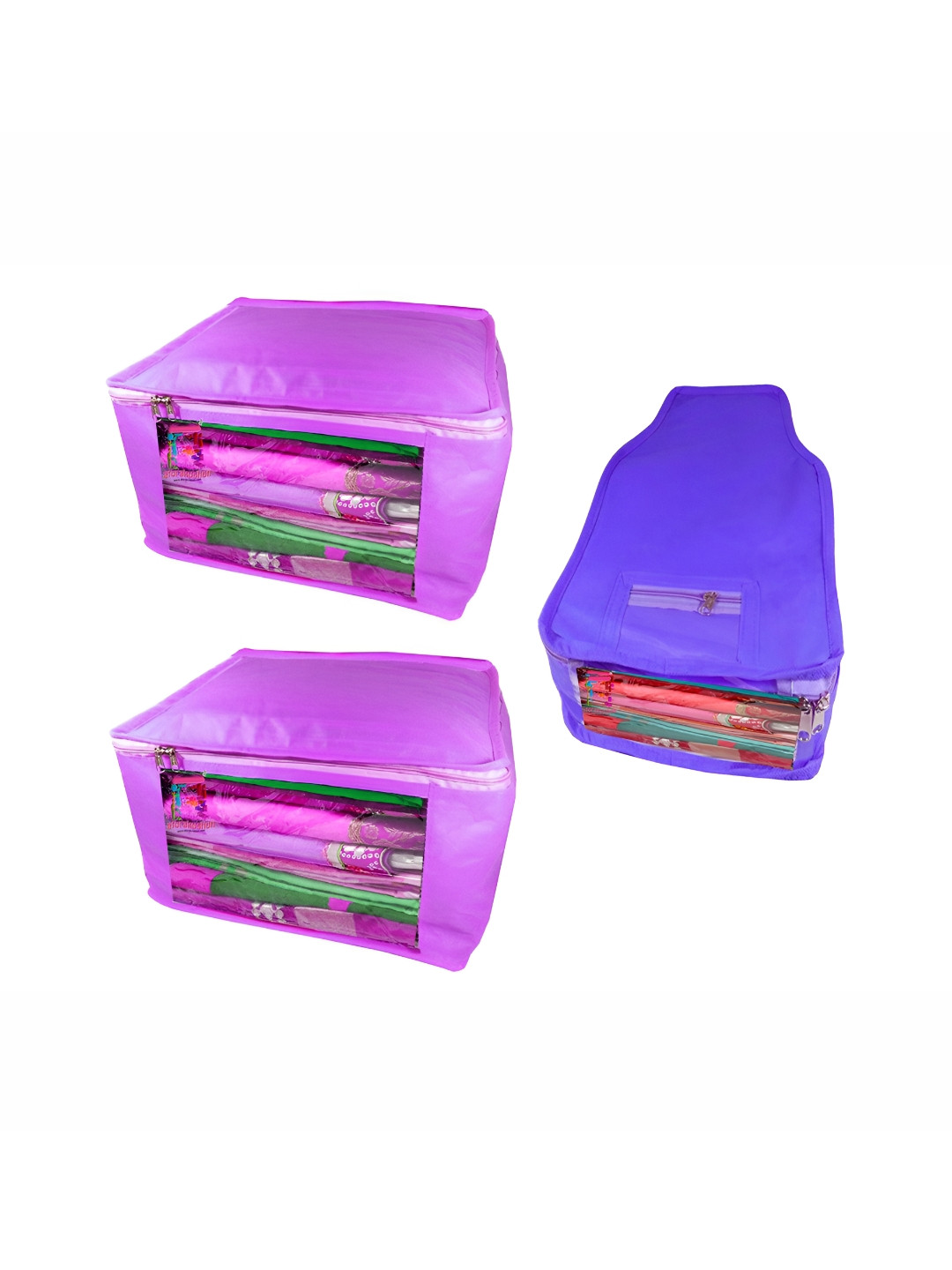 ATORAKUSHON Set of 3 Purple-Coloured Reusable Clothes Storage Bags Wardrobe Organisers