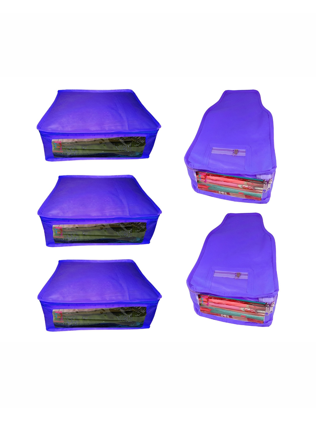 ATORAKUSHON Set of 5 Reusable Blue Clothes Storage Bags Wardrobe Organisers