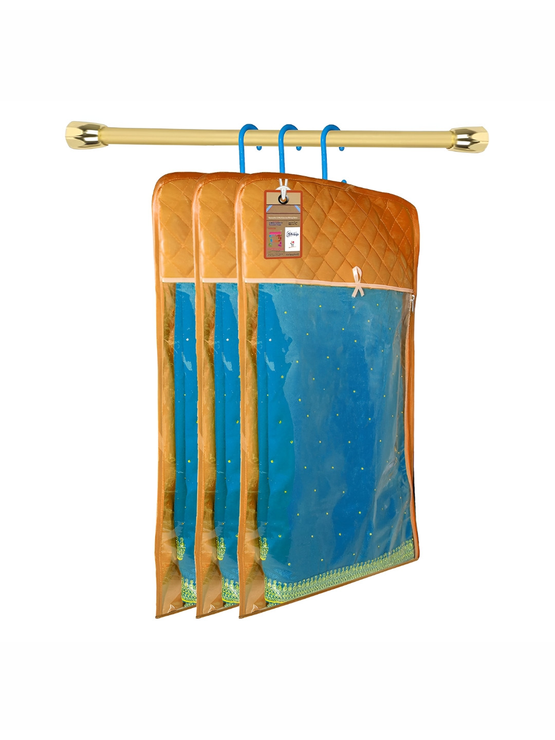 Atorakushon Gold-Toned Set of 3 Reusable hanging Clothes Storage Bags Wardrobe Organisers