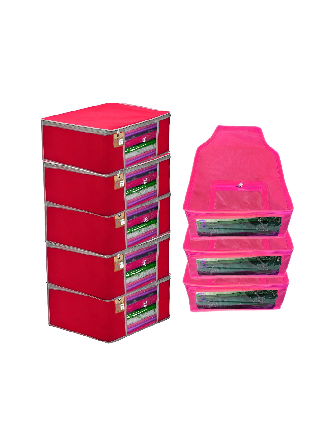 Atorakushon Pink Set of 8 Reusable Clothes Storage Bags Wardrobe Organisers