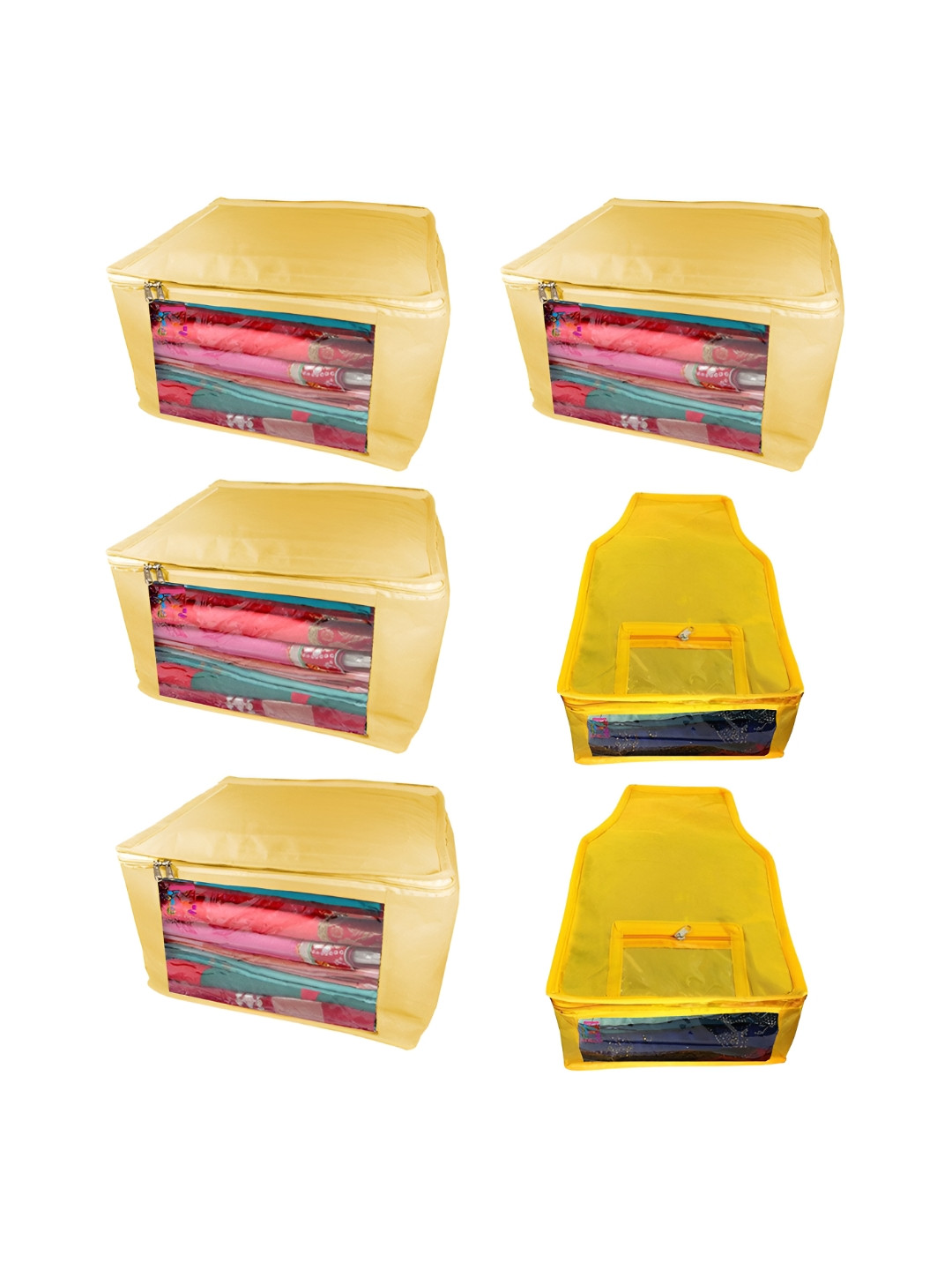 atorakushon Cream-Coloured Set of 6 Reusable Clothes Storage Bags Wardrobe Organisers