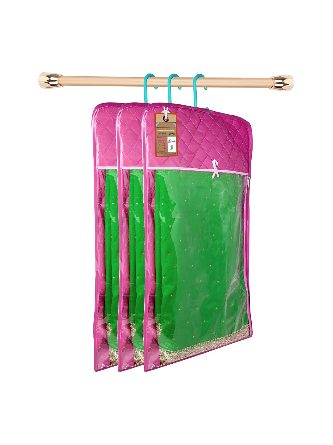 atorakushon Purple Set of 3 Reusable Hanging Clothes Storage Bags Wardrobe Organisers