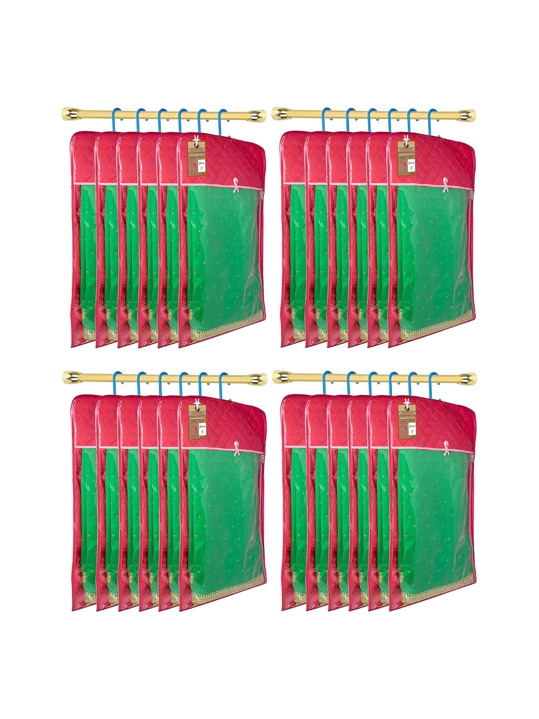 ATORAKUSHON Pink Set of 24 Reusable hanging Clothes Storage Bags Wardrobe Organisers