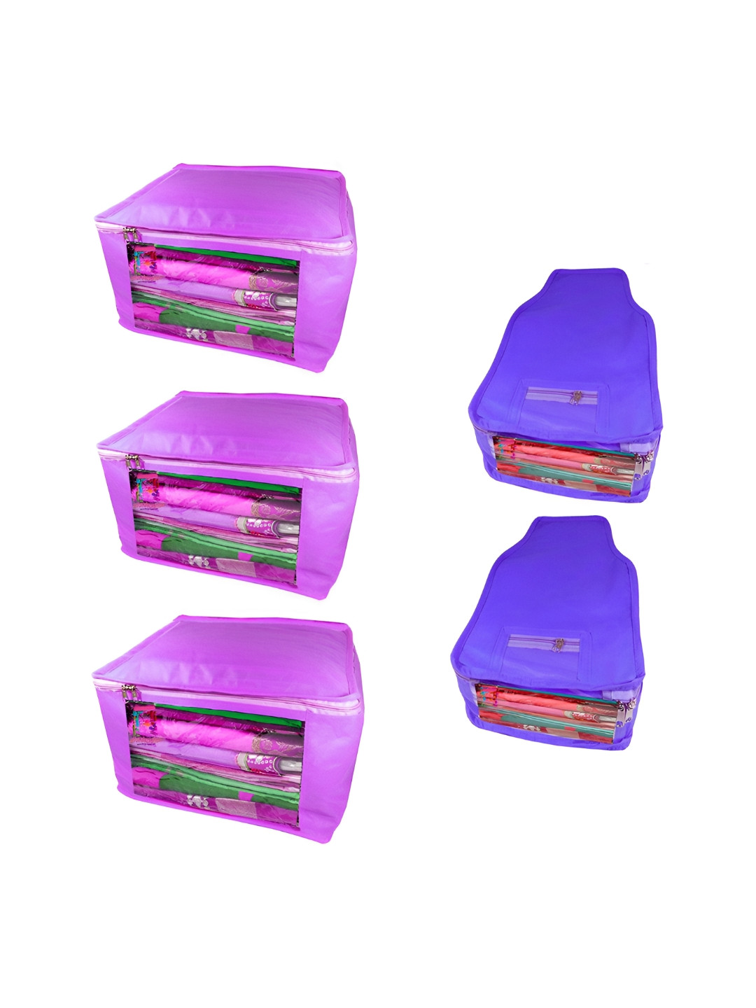 atorakushon Set of 5 Purple & Blue Reusable Clothes Storage Bags Wardrobe Organisers