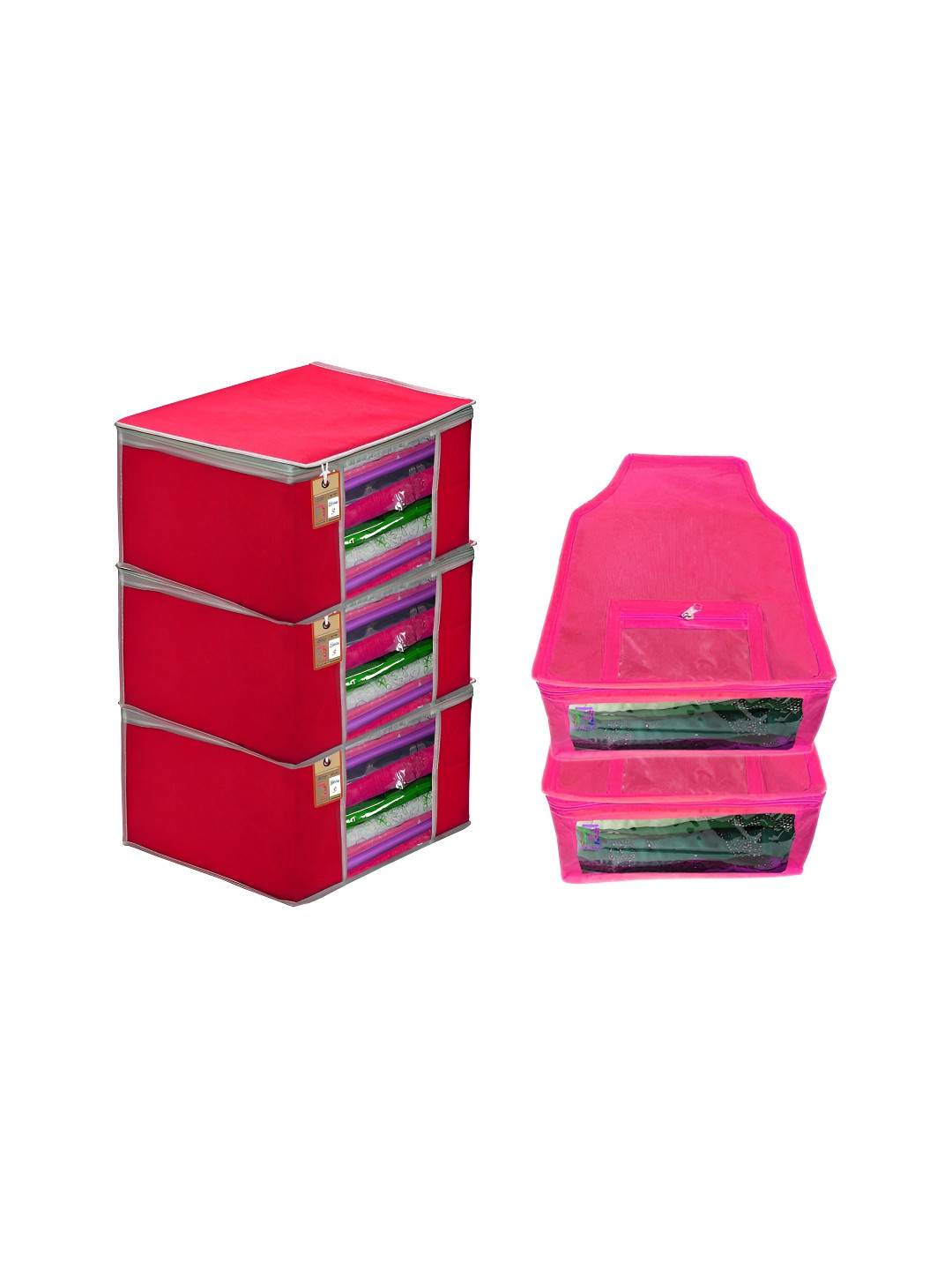 Atorakushon Pink Set of 5 Reusable Clothes Storage Bags Wardrobe Organisers