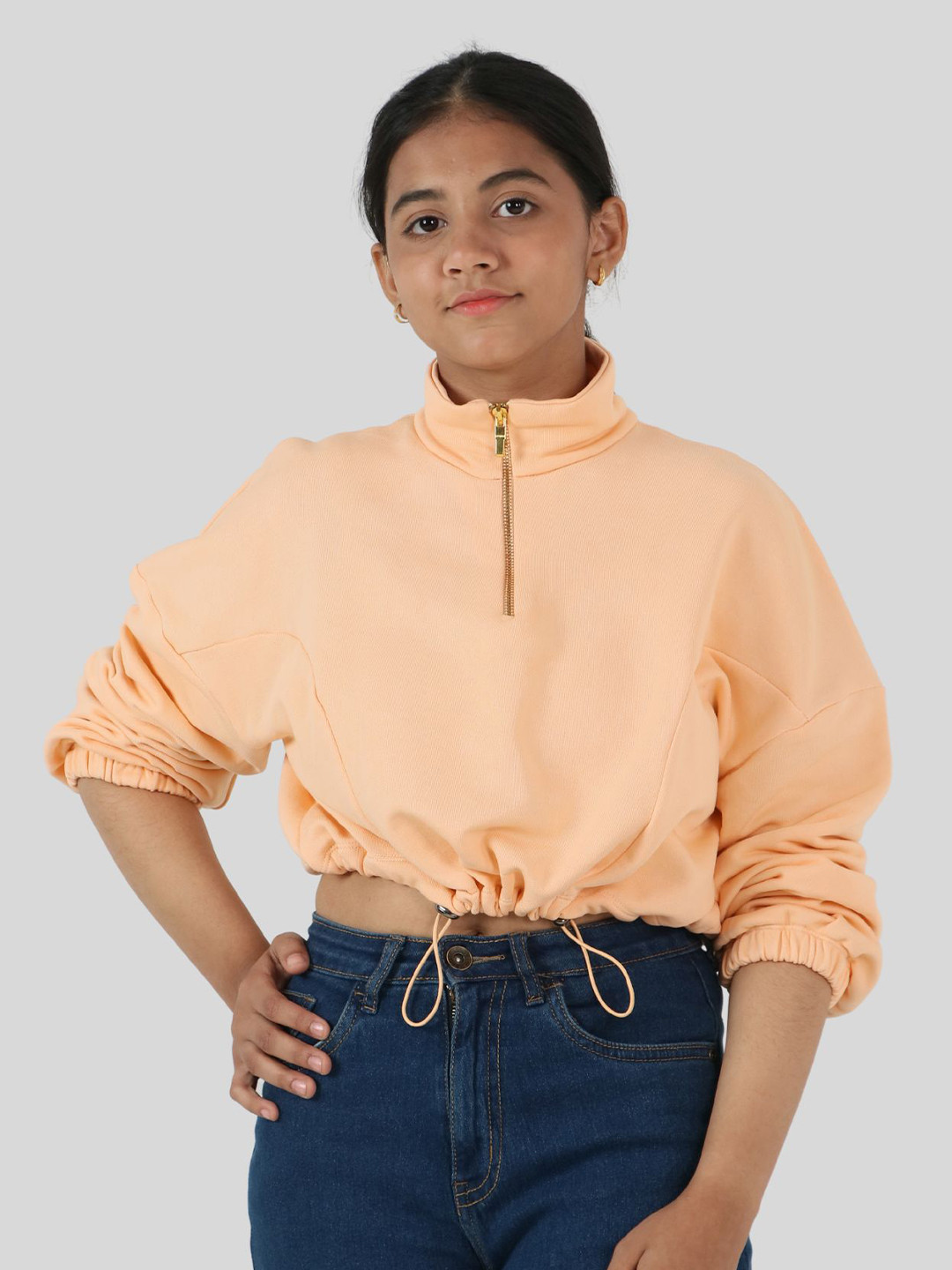 TWEENY MINI Girls Mock Collar Cotton Crop Sweatshirt