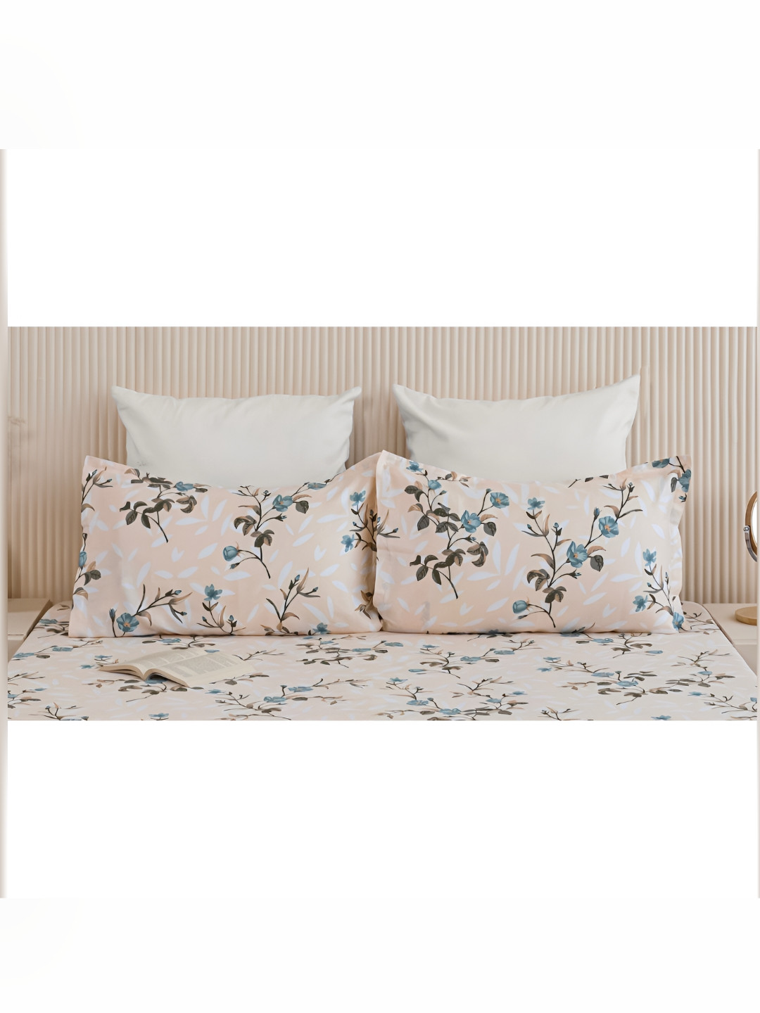 HOMEMONDE Yellow & White 2 Pieces Printed Pure Cotton Rectangle Pillow Covers