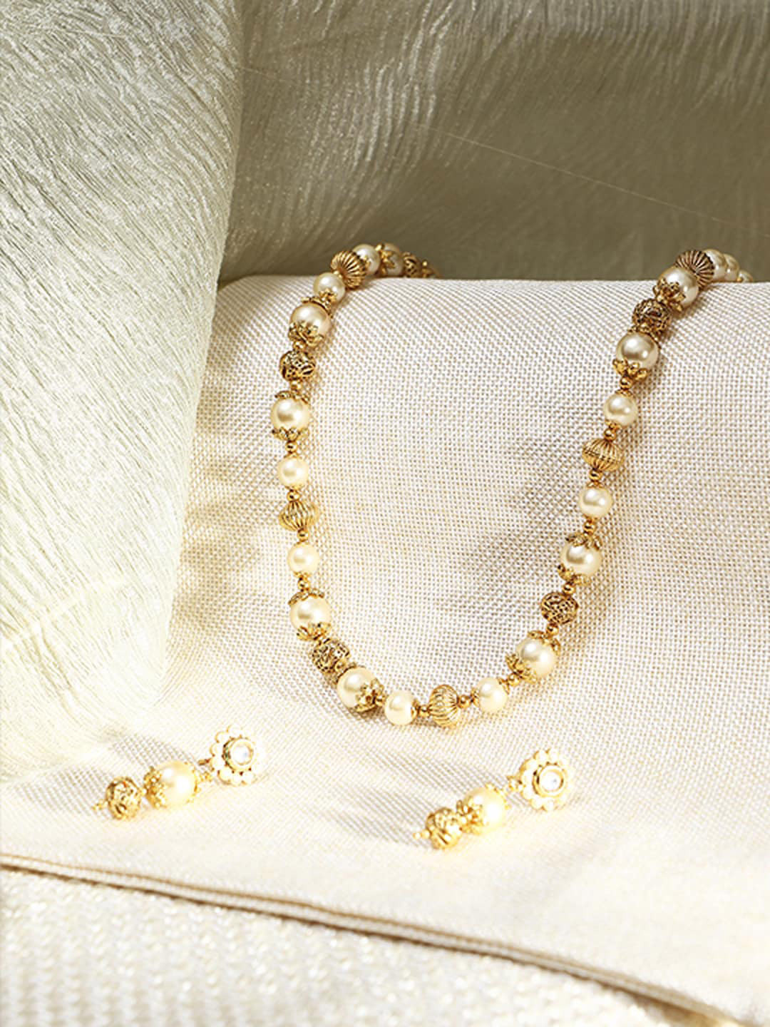 Adwitiya Collection 24 CT Gold-Plated Beaded Necklace & Earrings