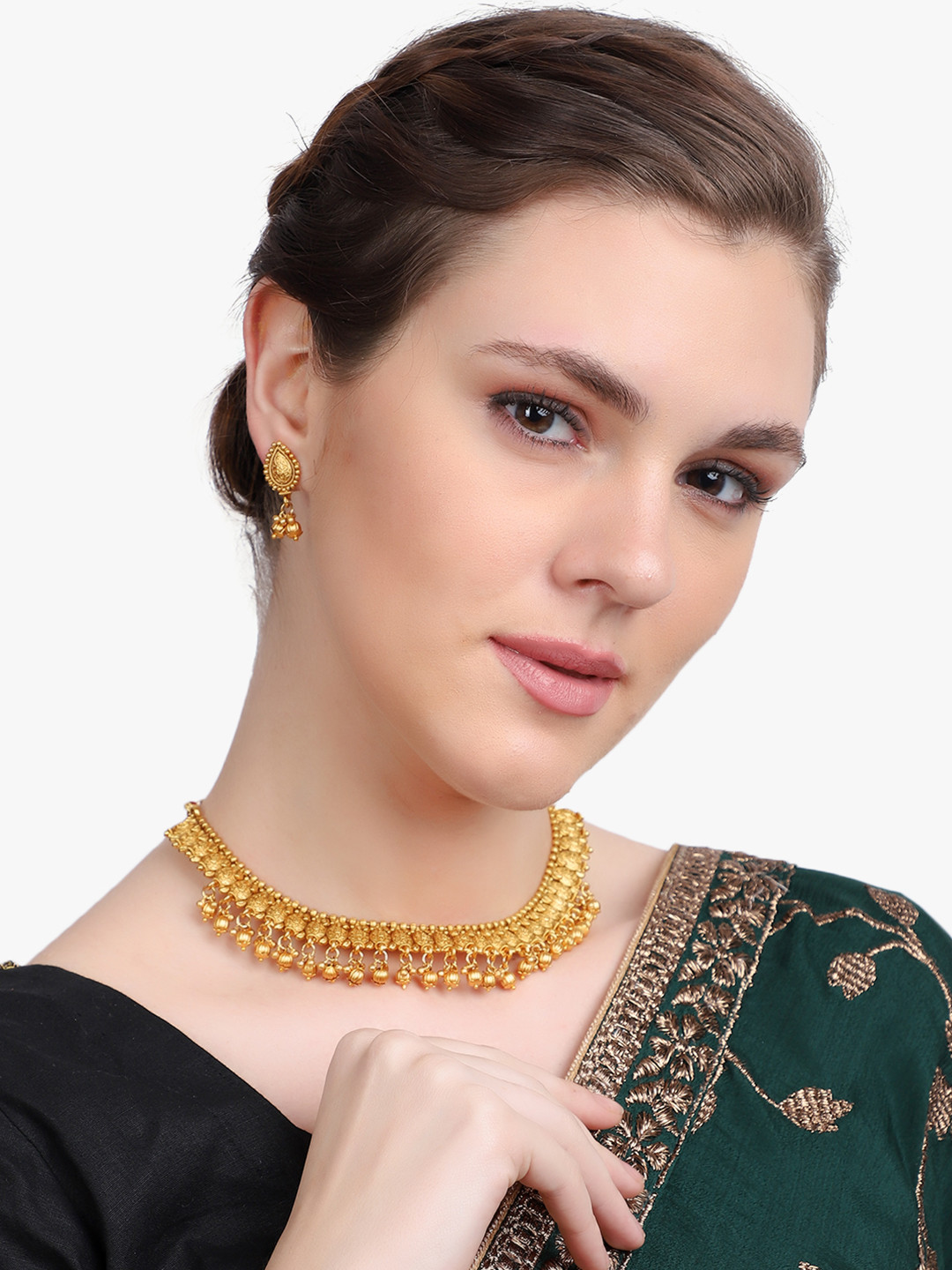 Adwitiya Collection Gold-Plated Antique  Necklace & Earrings