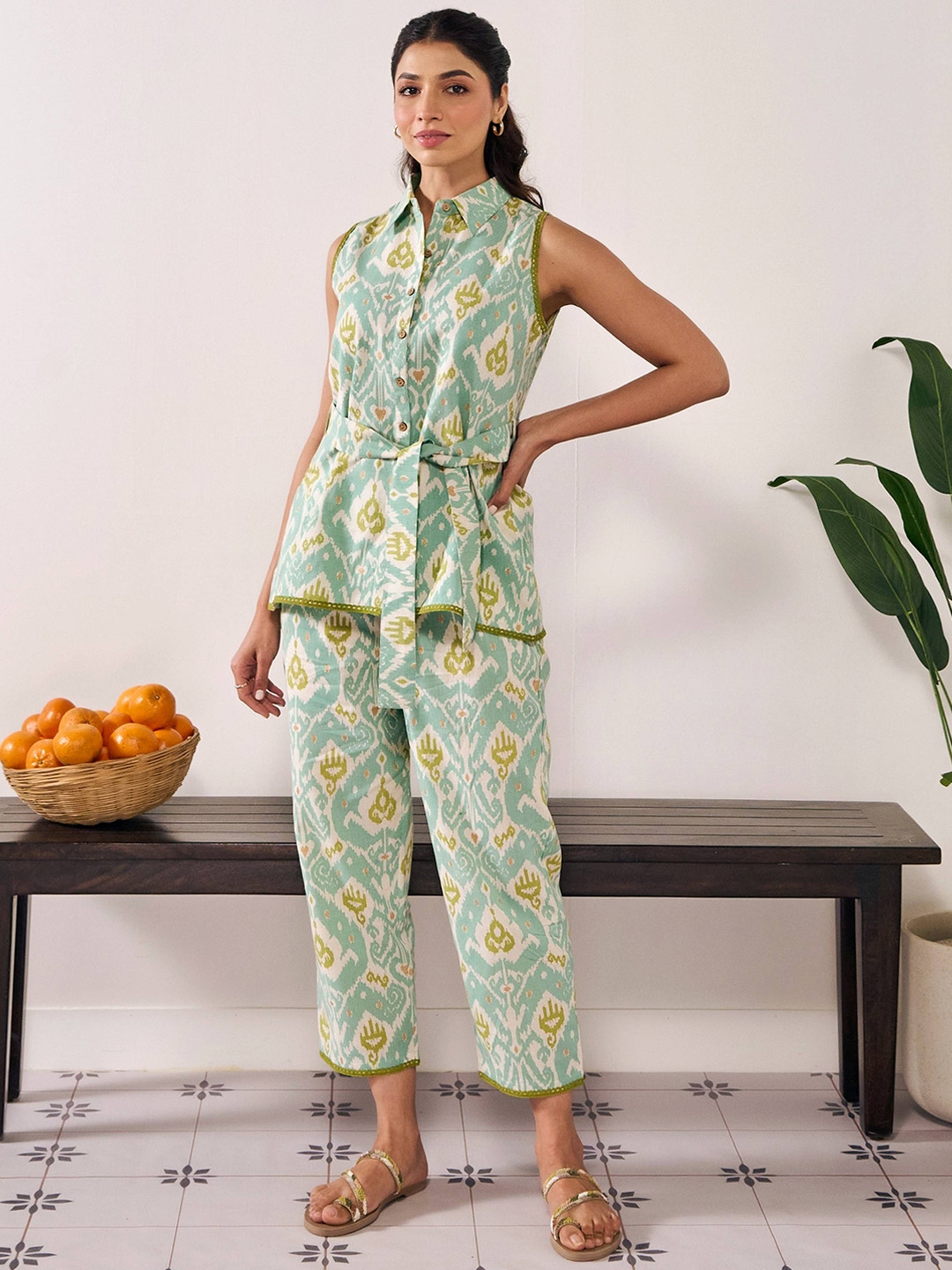 Anayna Ikat Printed Sleeveless Shirt & Trousers Co Ords Set - Co Ords for Women 29310940 | Myntra