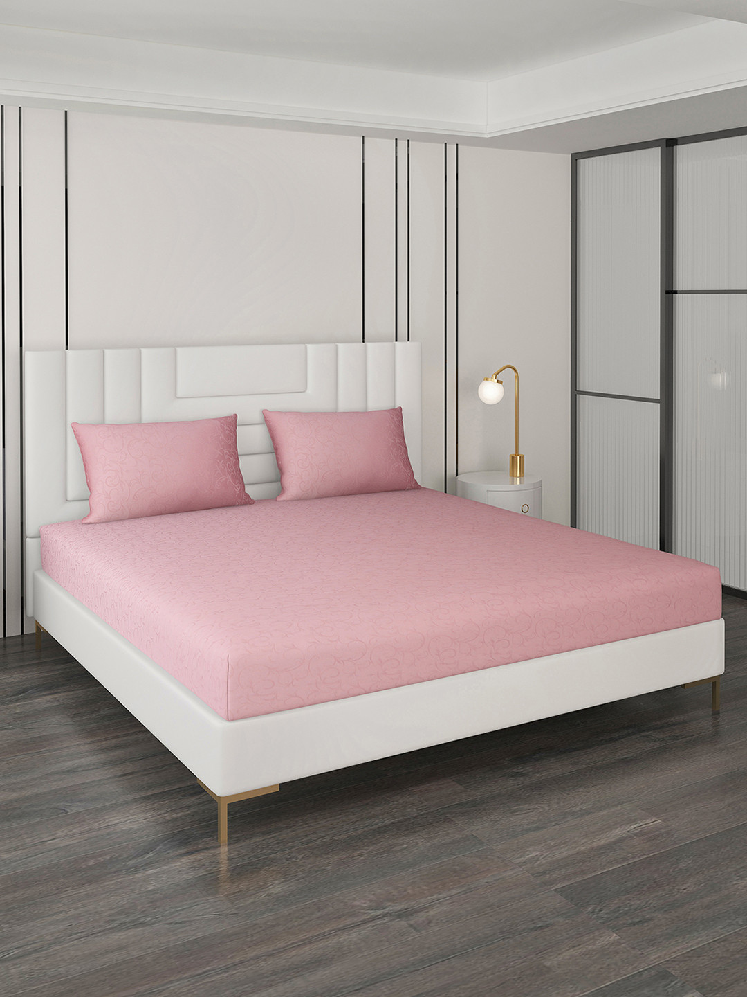Monte Carlo Pink Ethnic Motifs Cotton 400 TC King Superfine Bedsheet with 2 Pillow Covers-106 x 106 inches