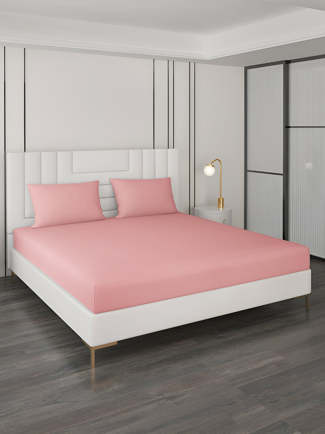 Monte Carlo Summer Pink Cotton Breathable 400 TC Fitted King Superfine Bedsheet with 2 Pillow Covers-108 x 108 inches