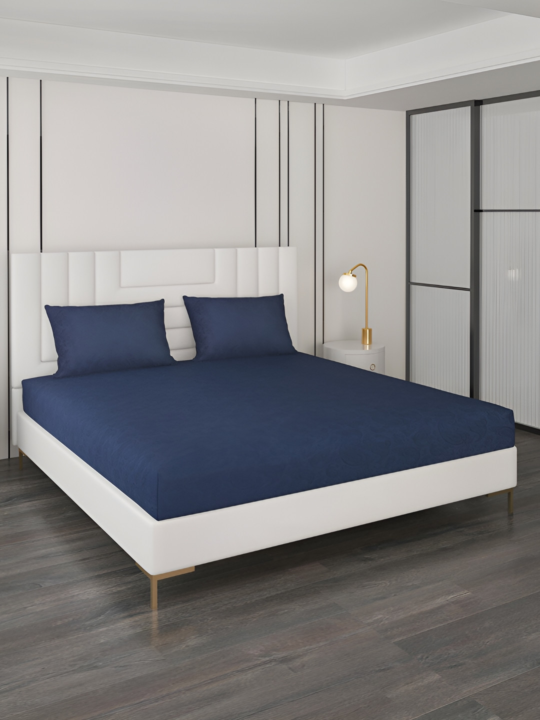 Monte Carlo Royal Passion Blue Cotton 400 TC King Superfine Bedsheet with 2 Pillow Covers-108 x 108 inches