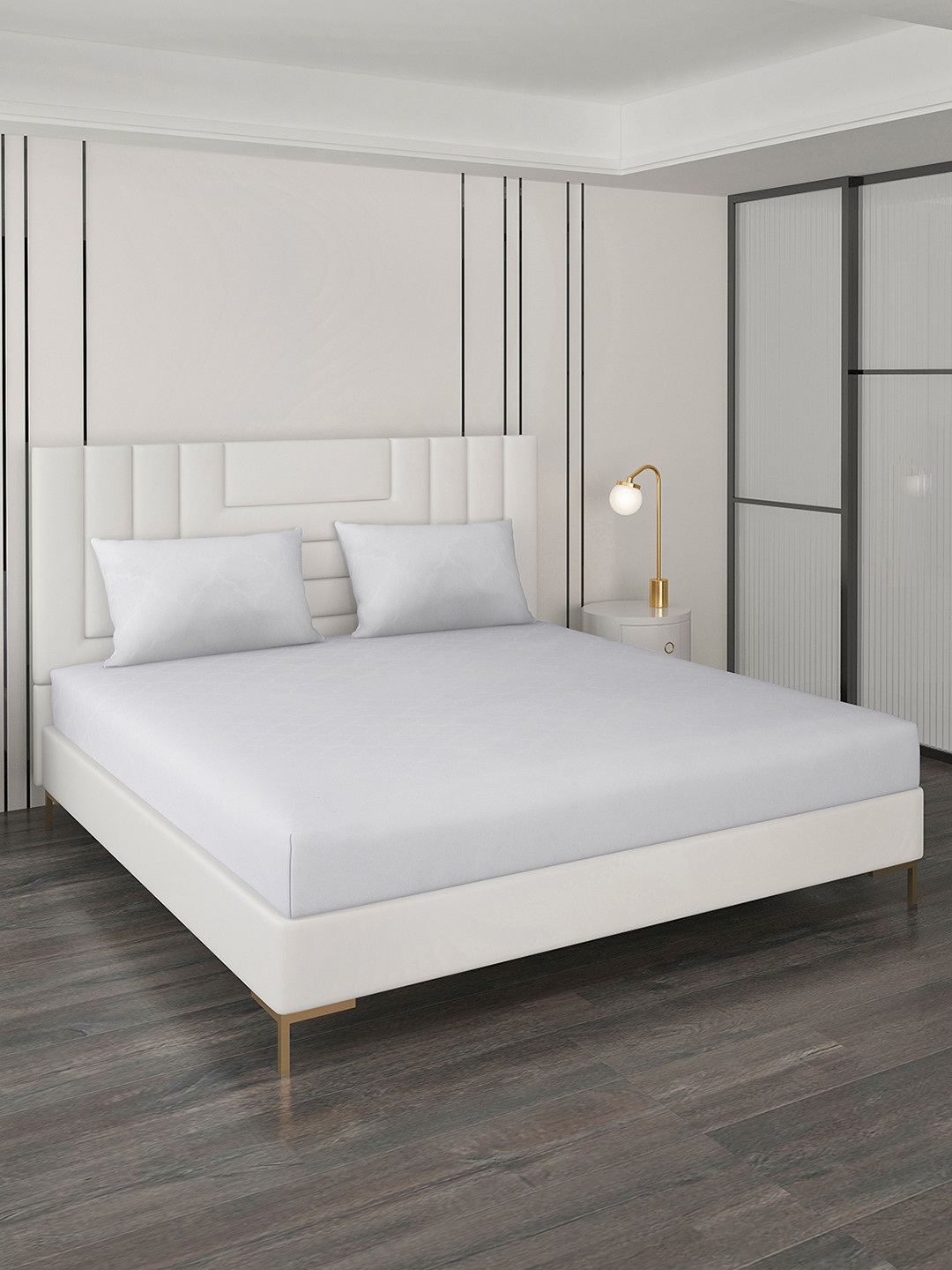 Monte Carlo Italian Jacquard Grey Ethnic Motifs Cotton 400 TC King Superfine Bedsheet with 2 Pillow Covers-106 x 106 inches