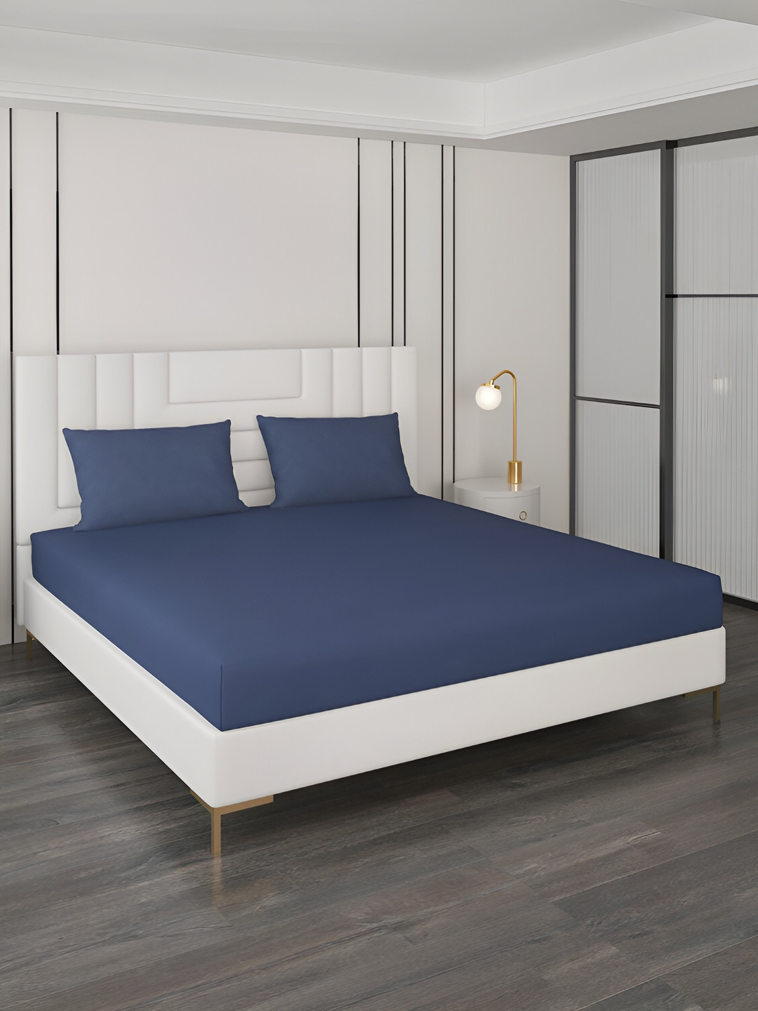 Monte Carlo Summer Blue Cotton 400 TC King Superfine Bedsheet with 2 Pillow Covers-108 x 108 inches