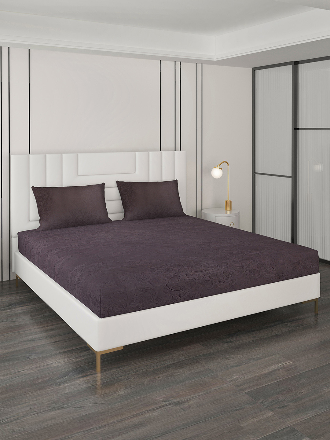 Monte Carlo Italian Jacquard Brown Ethnic Motifs Cotton 400 TC King Superfine Bedsheet with 2 Pillow Covers-106 x 106 inches