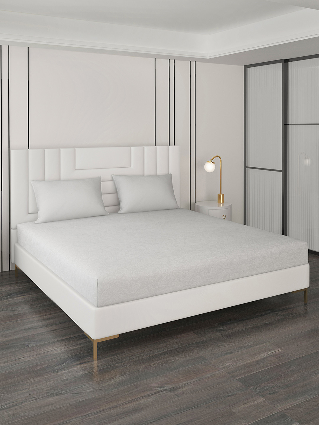 Monte Carlo Grey Ethnic Motifs Cotton 400 TC King Superfine Bedsheet with 2 Pillow Covers-106 x 106 inches