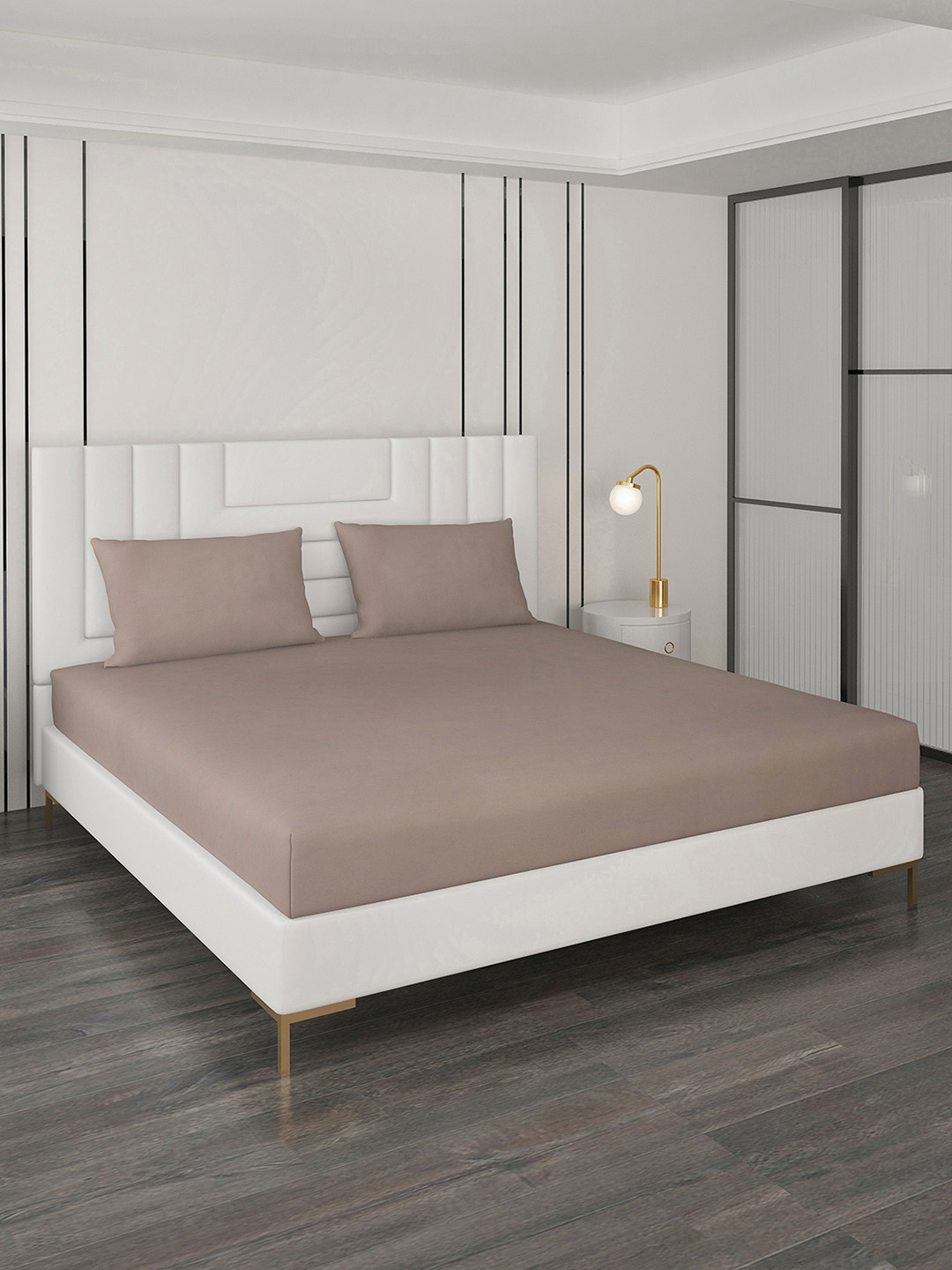 Monte Carlo Zenith Brown Cotton 400 TC King Superfine Bedsheet with 2 Pillow Covers-108 x 108 inches