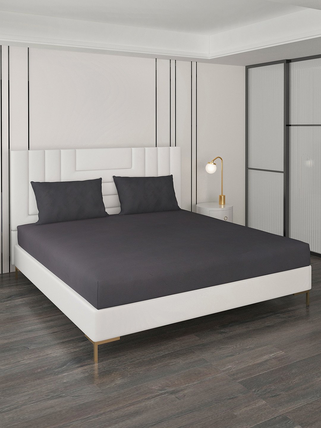 Monte Carlo Zenith Charcoal Cotton 400 TC King Superfine Bedsheet with 2 Pillow Covers-108 x 108 inches