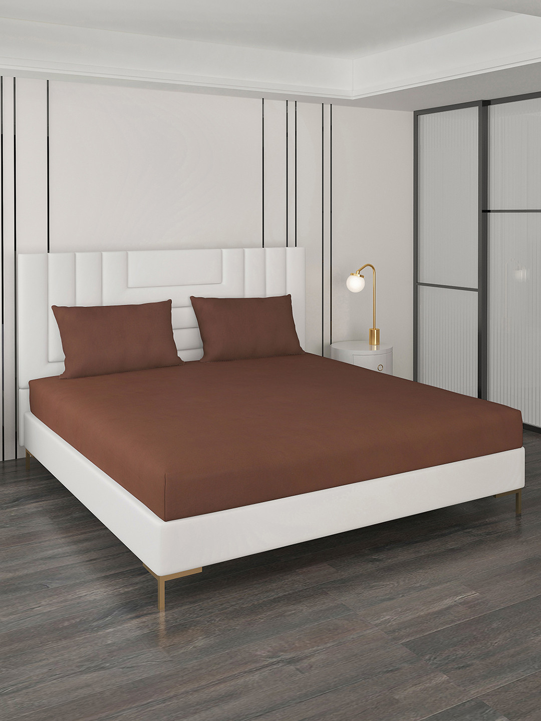 Monte Carlo Zenith Brown Solid Cotton 400 TC King Superfine Bedsheet with 2 Pillow Covers-270 x 270 cm