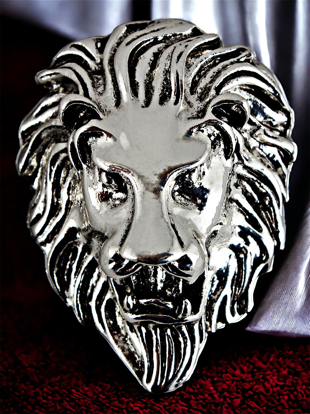 LUCKY JEWELLERY Unisex Antique Silver Oxidised Plating Lion Jaguar Face Shaped Brooch