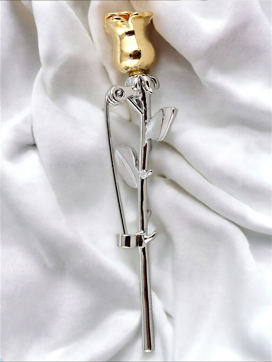 LUCKY JEWELLERY Unisex Gold Plated Rose Flower Brooch