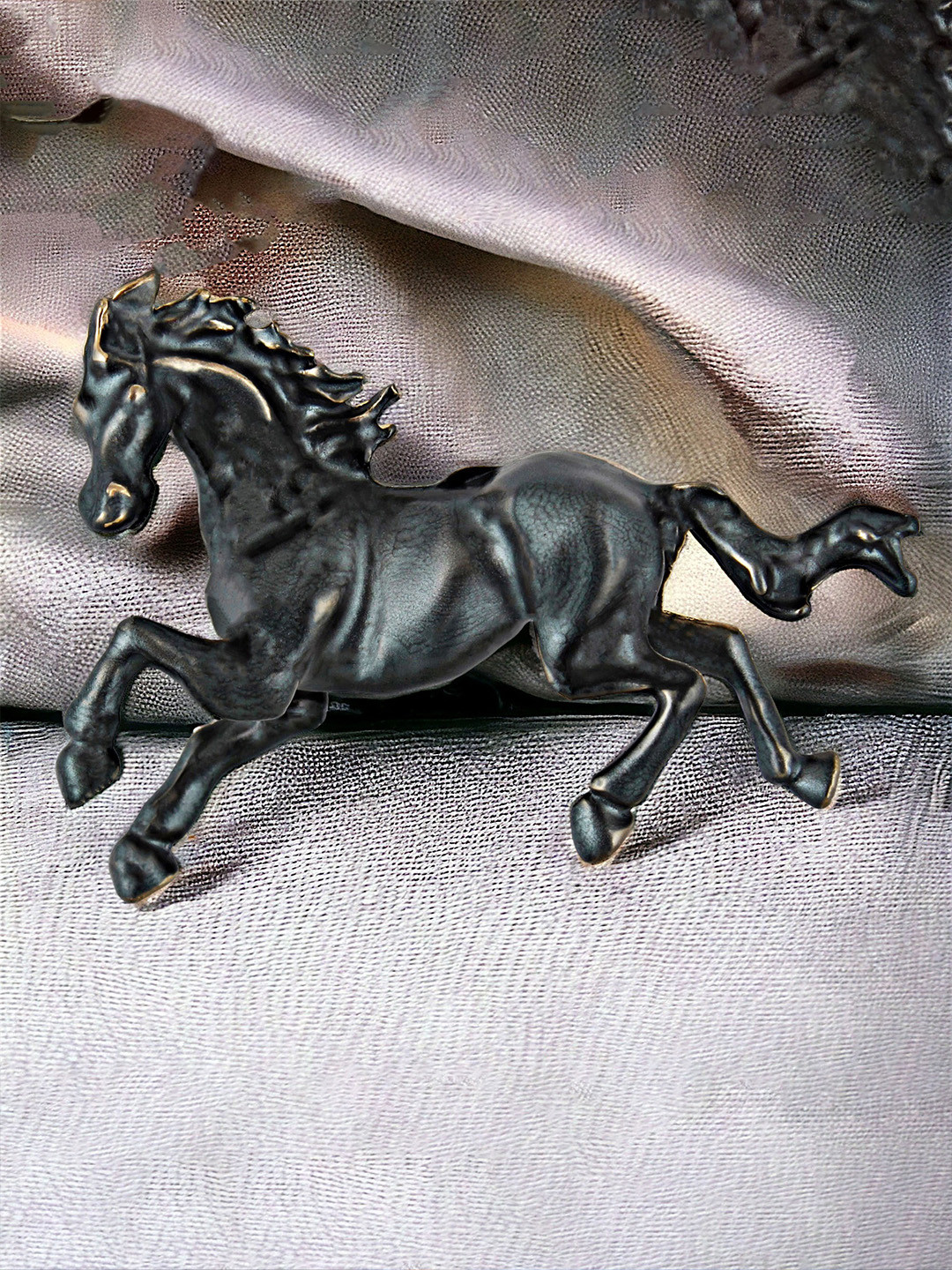 LUCKY JEWELLERY Unisex Gold Plated Meenakari Vintage Running Horse Brooch