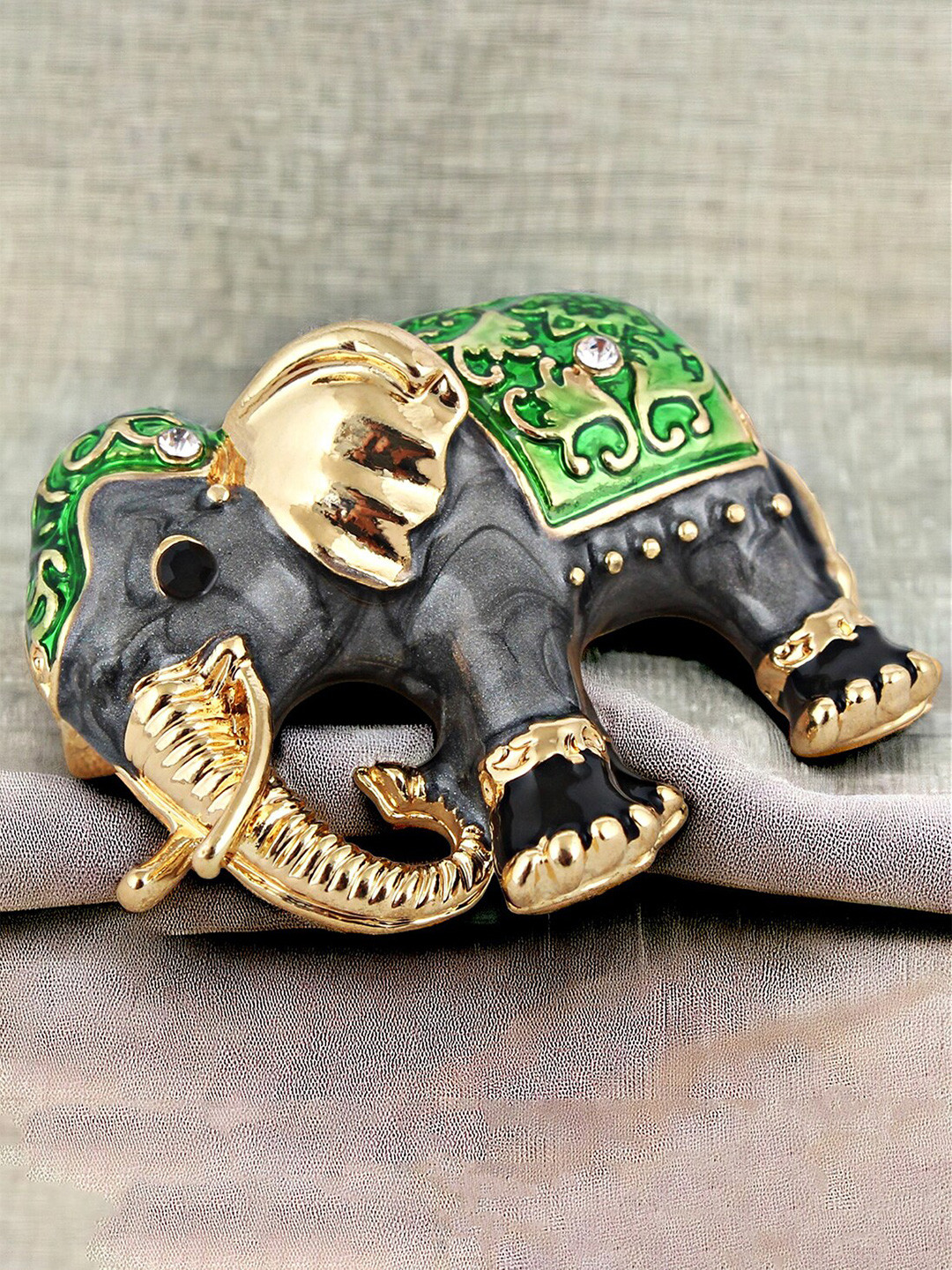 LUCKY JEWELLERY Unisex Gold Plated Elephant Meenakari Enamel Brooch