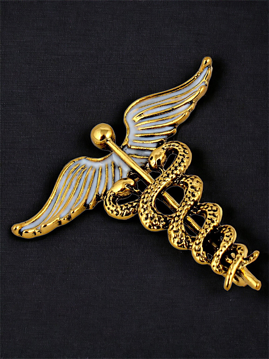 LUCKY JEWELLERY Unisex Gold Plated Caduceus Doctor's Brooch