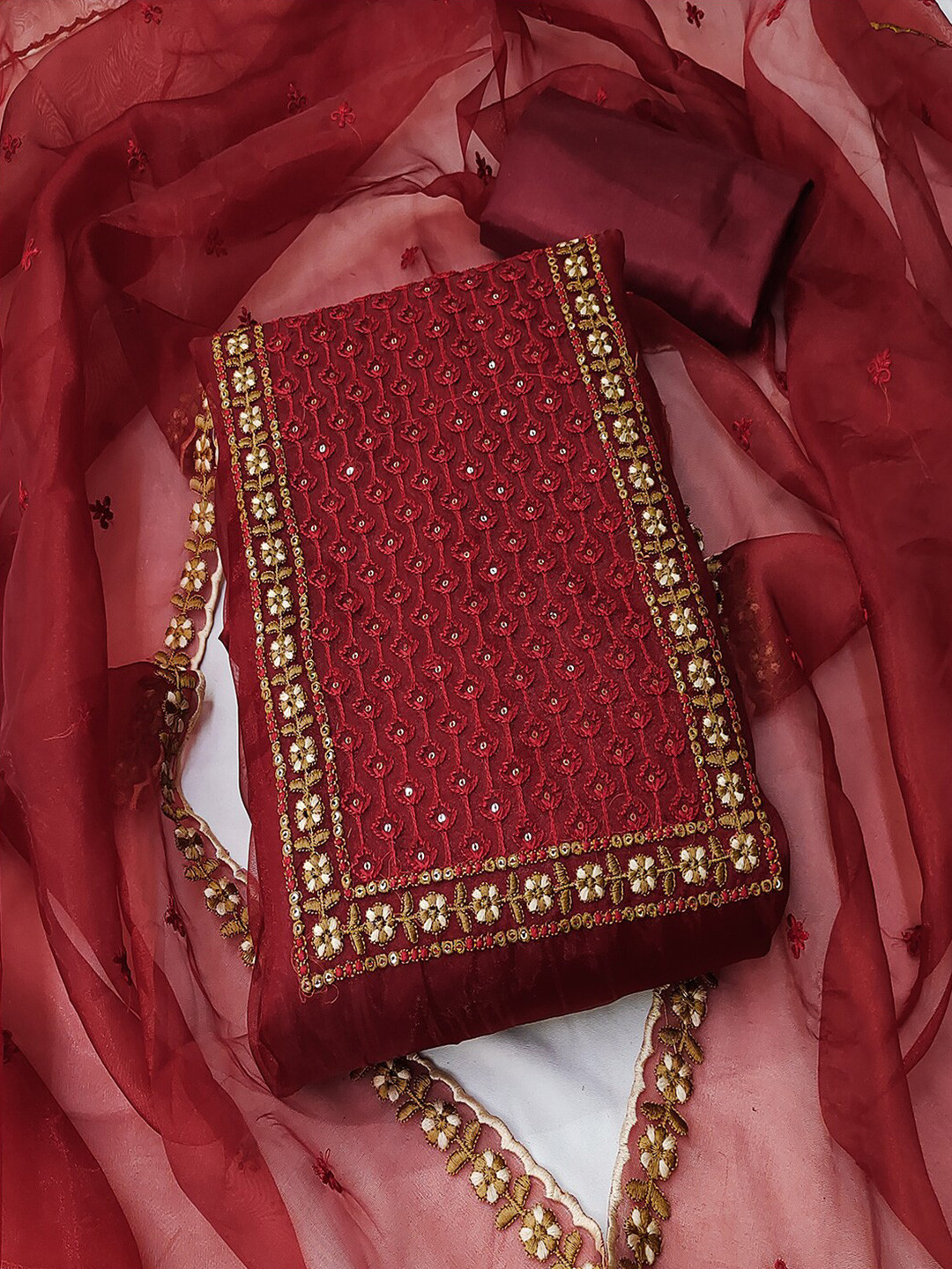 Lilots Unstitched Floral Embroidered Dress Material