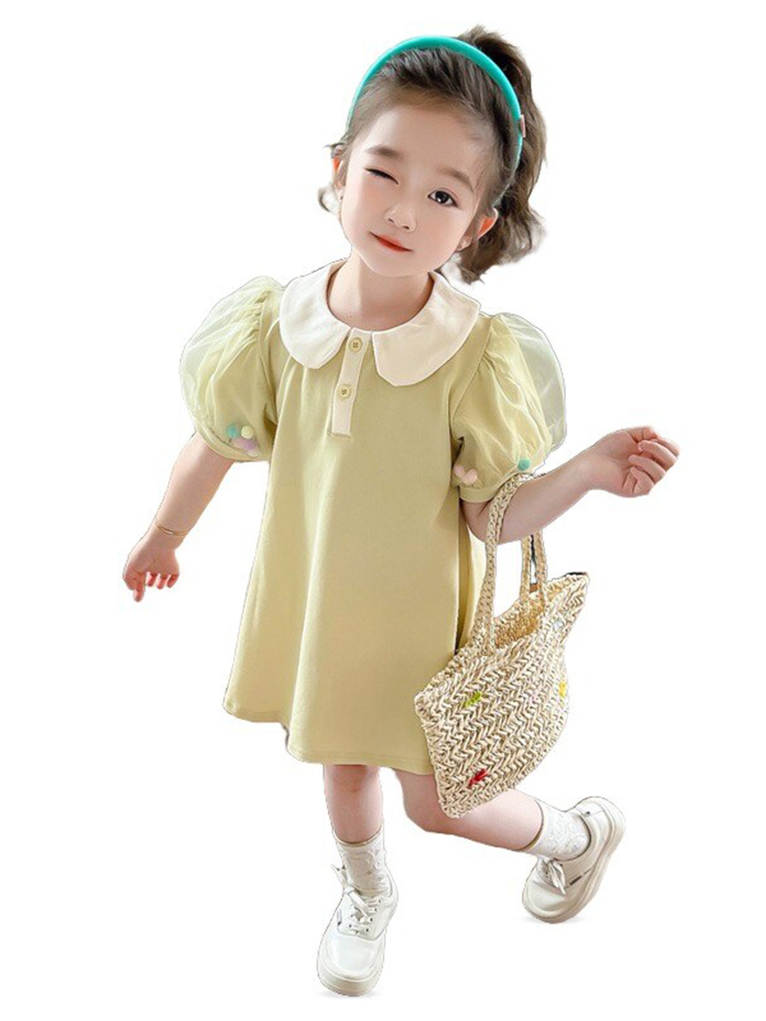 StyleCast x Revolte Girls Yellow & White Peter Pan Collar A-Line Dress