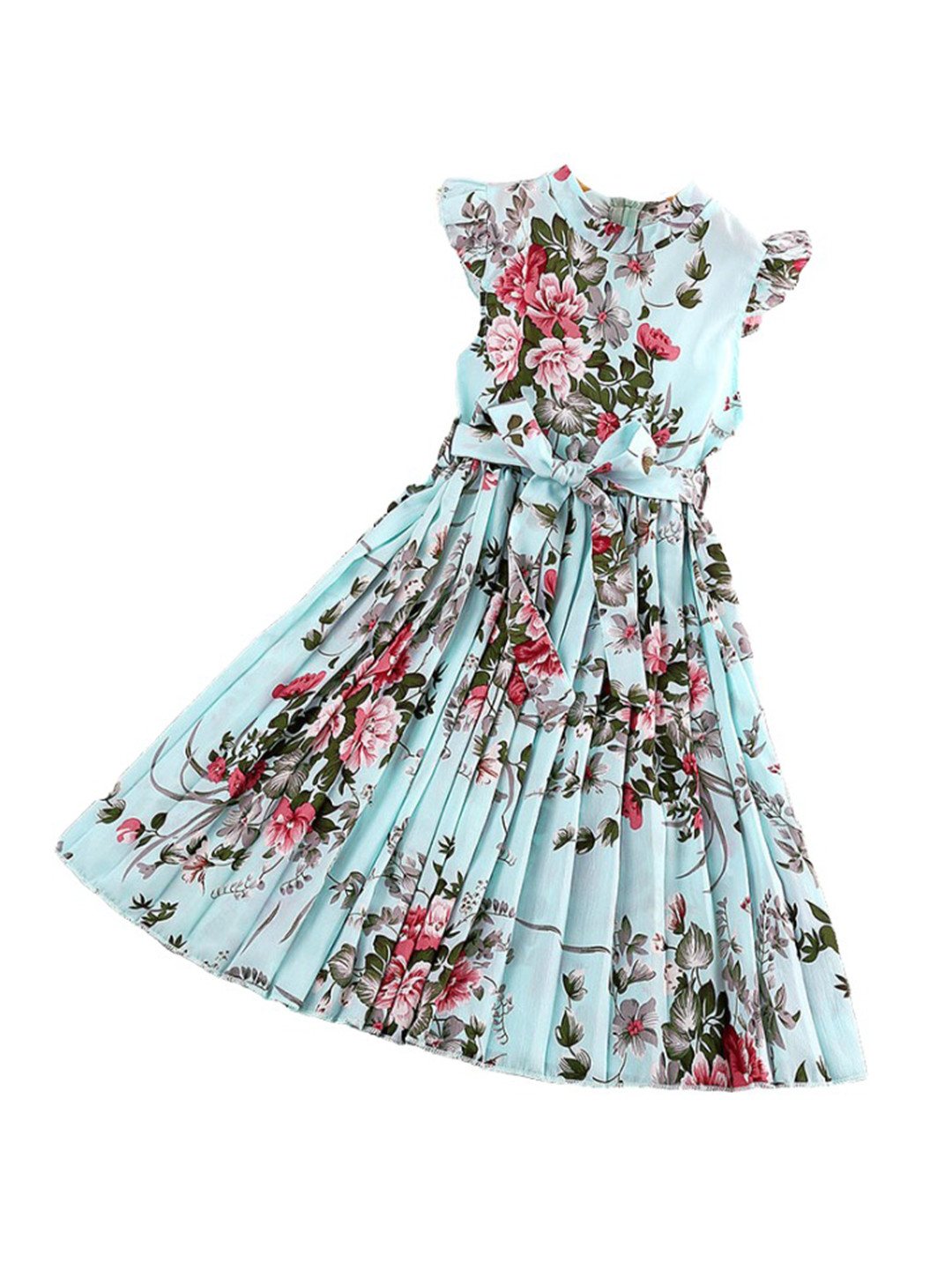 StyleCast x Revolte Girls Floral Printed Cap Sleeves Pleated A-Line Midi Dress