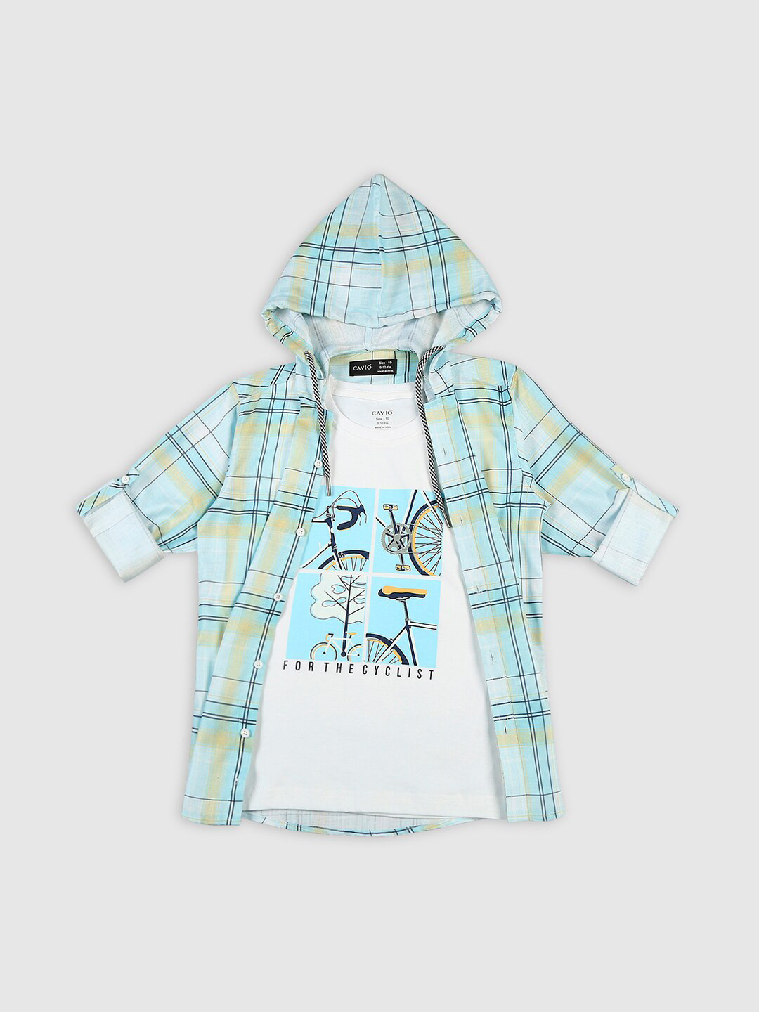 CAVIO Boys Standard Tartan Checks Cotton Casual Shirt & T-Shirt