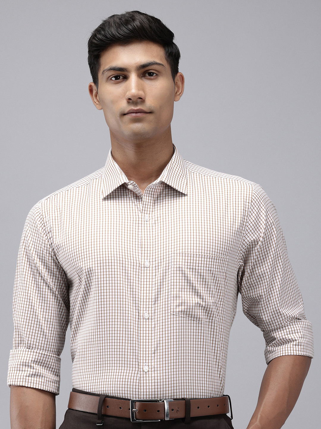 Park Avenue Slim Fit Grid Tattersall Checked Easy Care Formal Shirt