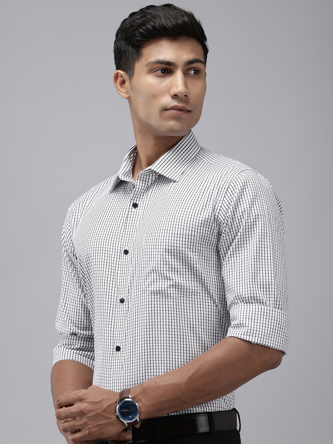 Park Avenue Slim Fit Grid Tattersall Checked Easy Care Formal Shirt