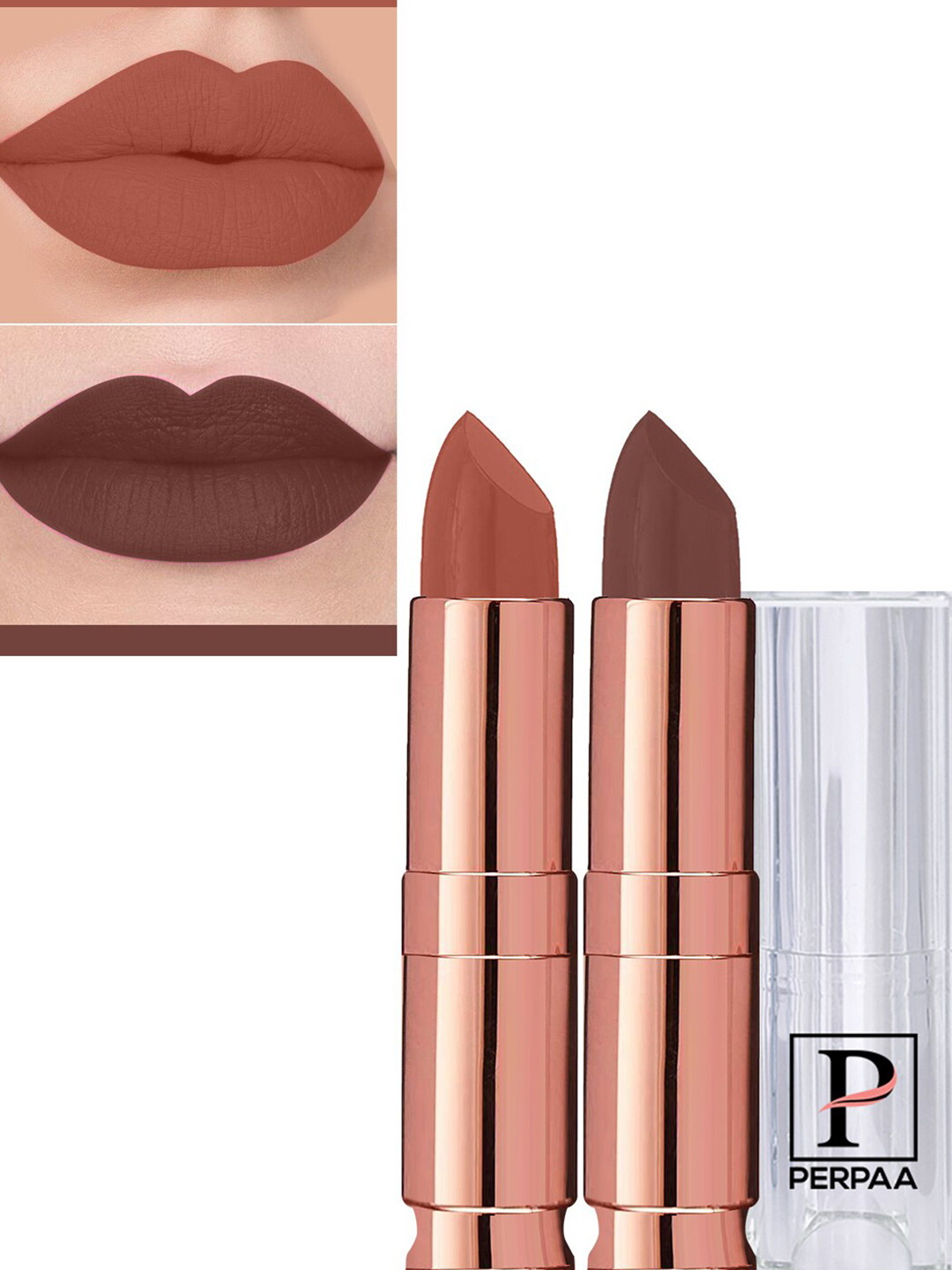 PERPAA Set Of 2 Antique Velvet Matte Lipstick With Jojoba Oil - Brown 67 & Nude Brown 111