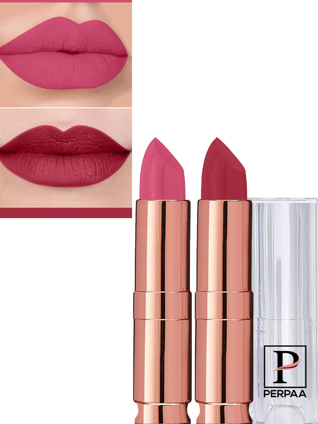 PERPAA Set Of 2 Antique Velvet Matte Lipstick With Jojoba Oil - Maroon Pink 87 & Pink 60