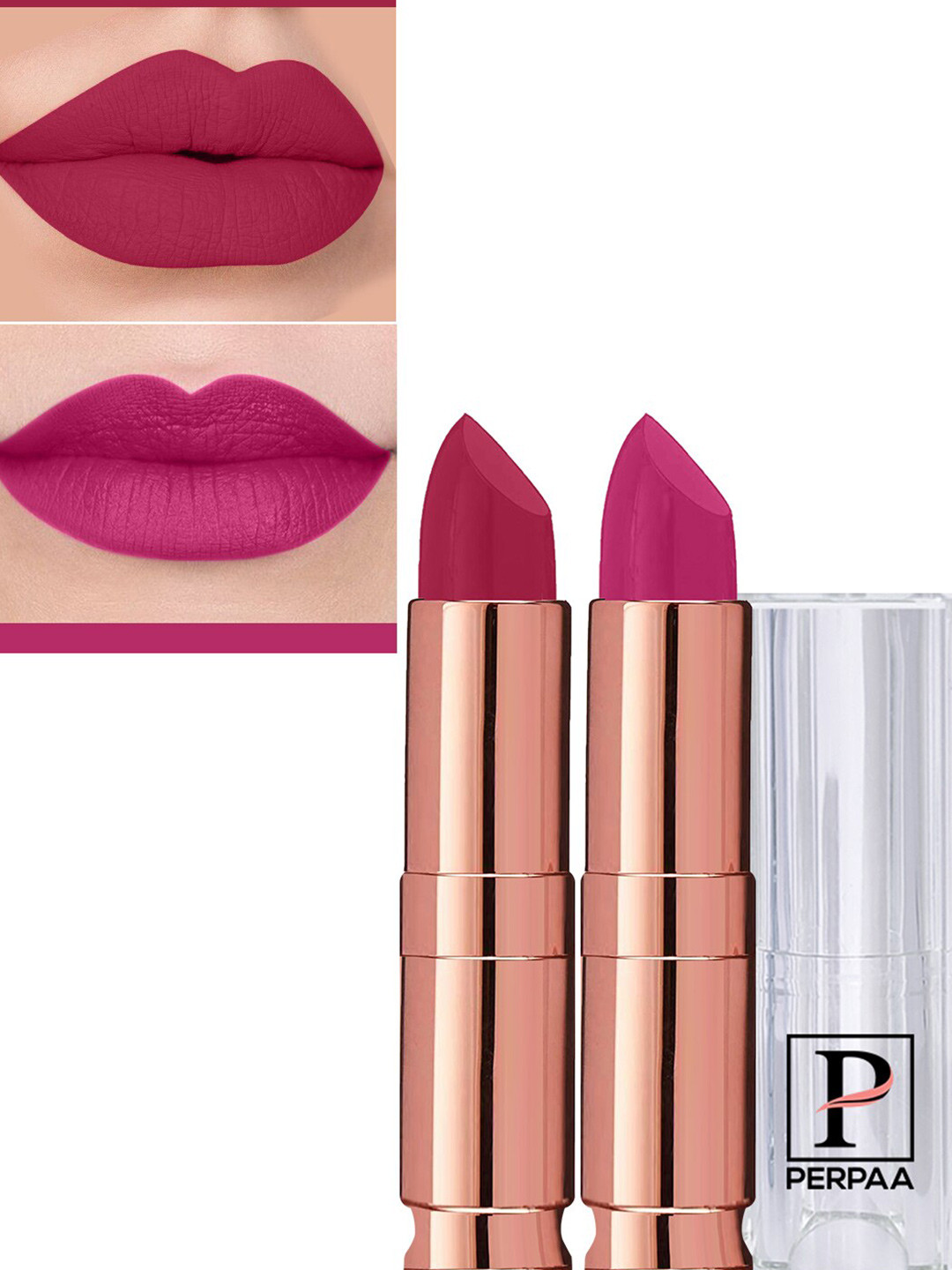 PERPAA Set Of 2 Antique Velvet Matte Lipstick With Jojoba Oil- Ruby Pink 84 & Dark Pink 71