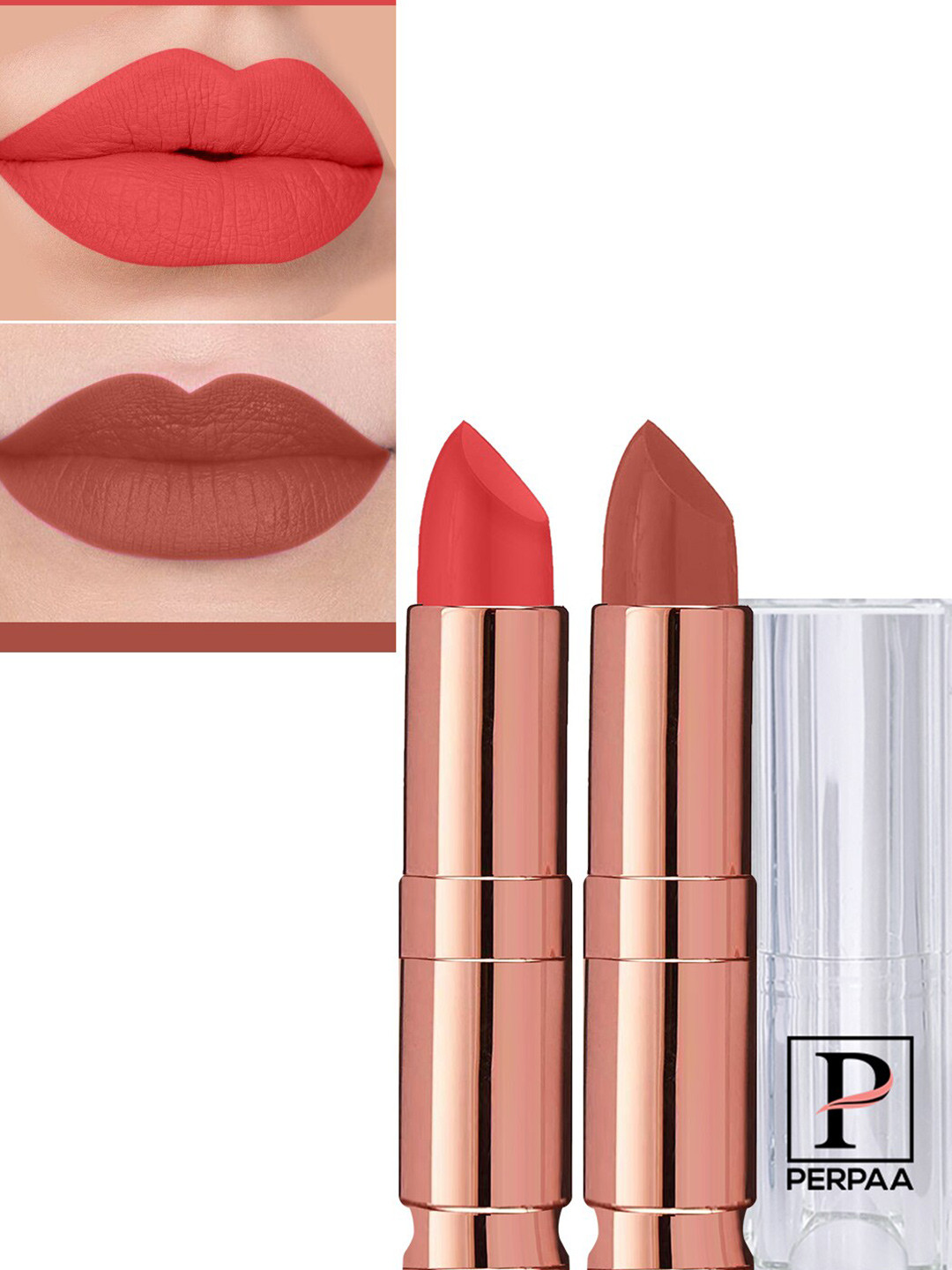 PERPAA Set Of 2 Antique Velvet Matte Lipstick With Jojoba Oil - Nude 62 & Light Orange 93