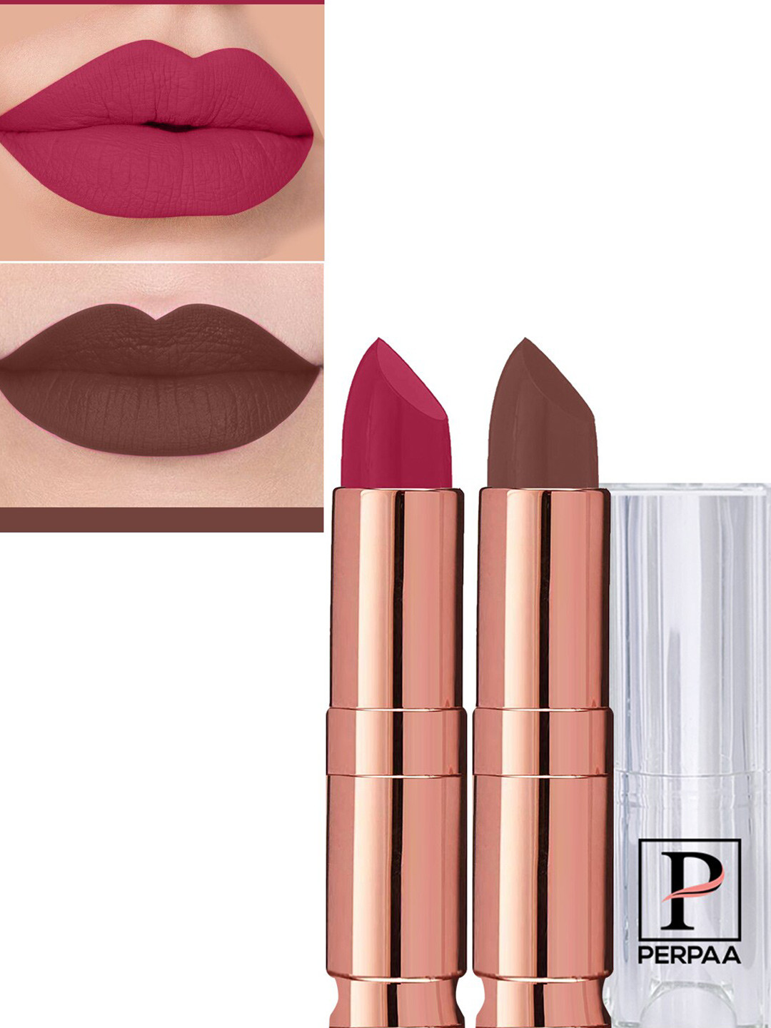 PERPAA Set Of 2 Antique Velvet Matte Lipstick With Jojoba Oil - Brown 67 & Ruby Pink 84
