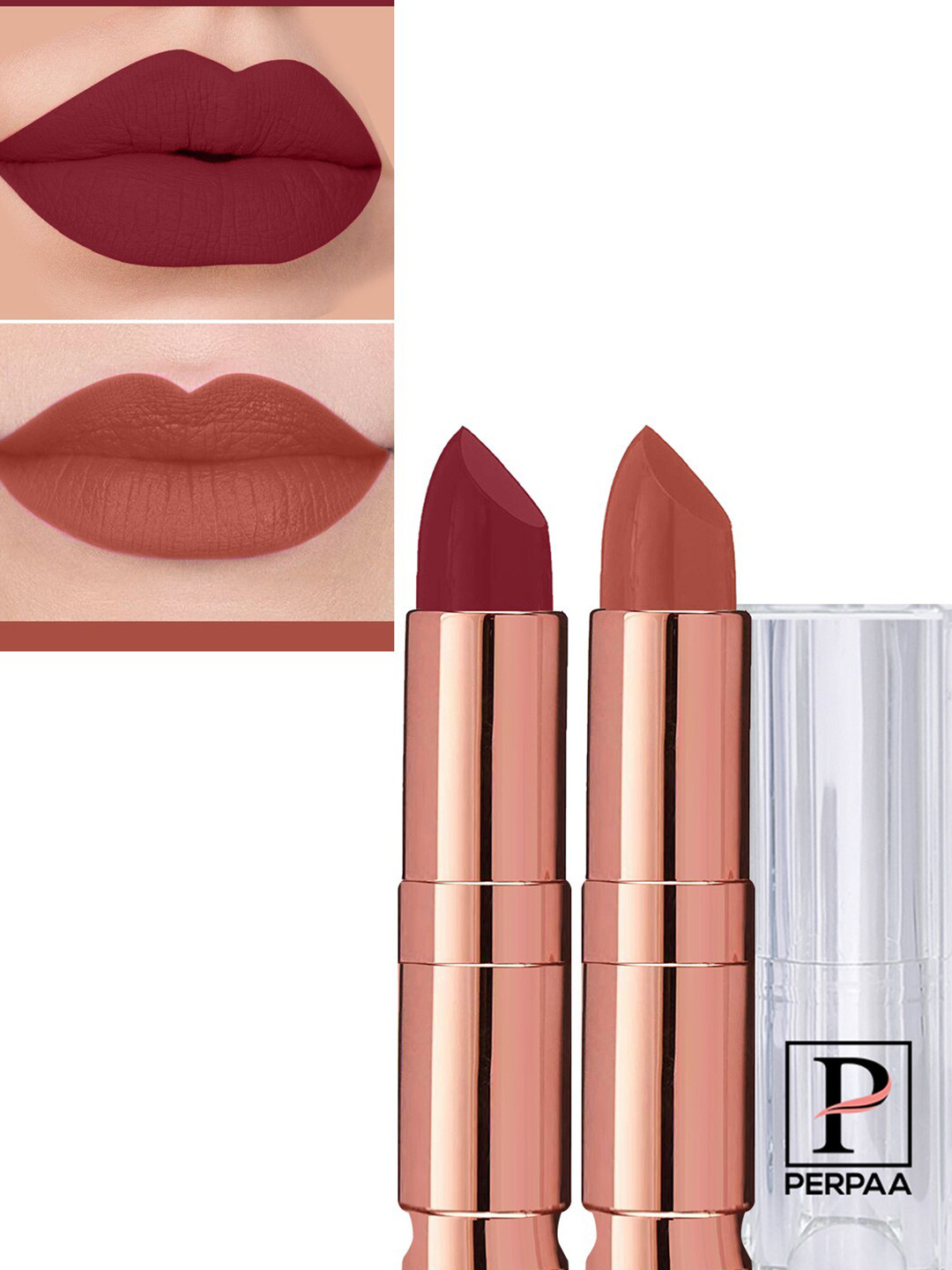 PERPAA Set Of 2 Antique Velvet Matte Lipstick With Jojoba Oil - Nude 62 & Dark Maroon 95