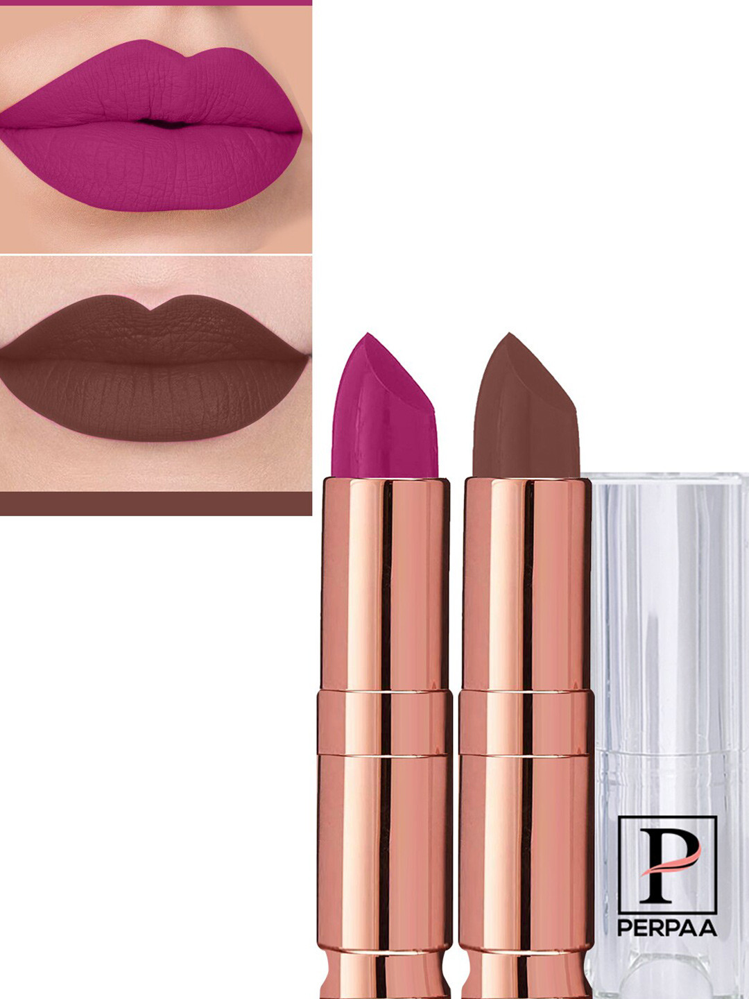 PERPAA Antique Velvet Set Of 2 Matte Lipsticks - 3.5 gm Each- Rose Magenta 67-58
