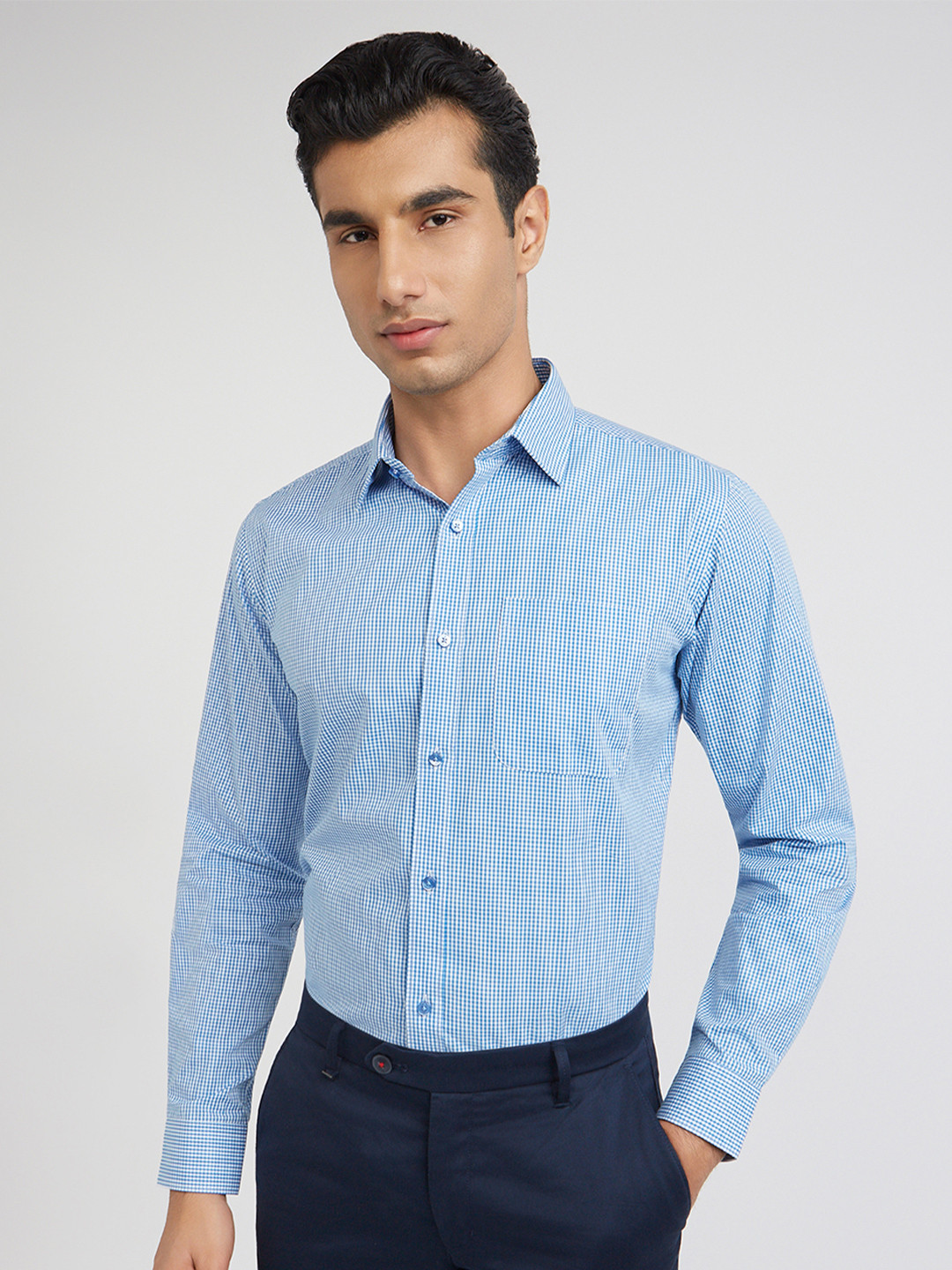 Raymond Slim Fit Gingham Checks Pure Cotton Formal Shirt