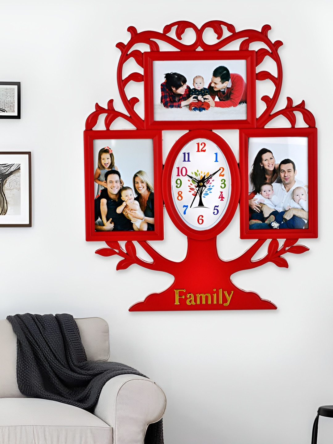 Attractionz Red and White Textured Contemporary Analogue Wall Clock