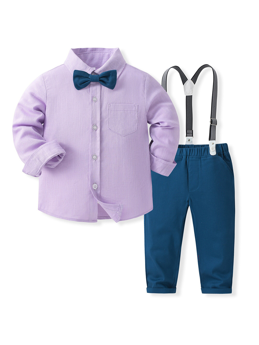 StyleCast x Revolte Boys Purple & Blue Pure Cotton Shirt with Trousers