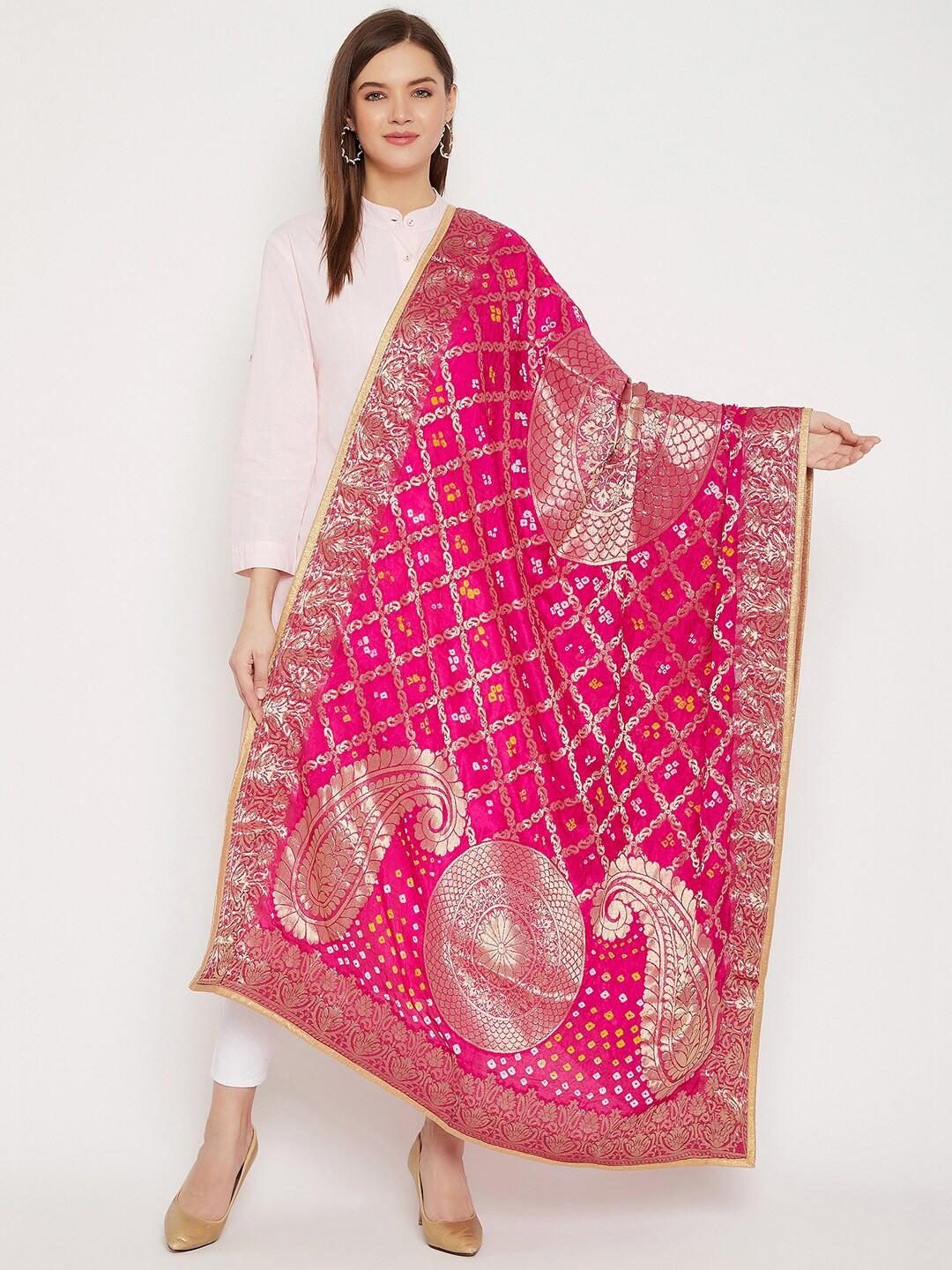 Clora Creation Woven Design Tie and Dye Dupatta with Gotta Patti