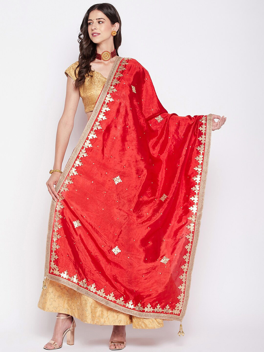 Clora Creation Ethnic Motifs Embroidered Dupatta with Gotta Patti