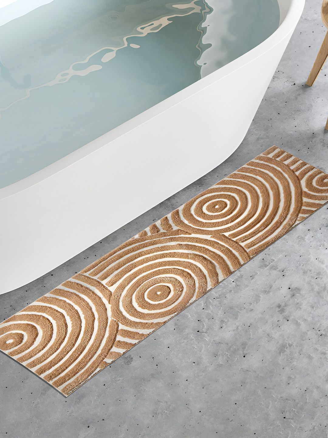 Home Centre Beige & White Printed Bath Runner